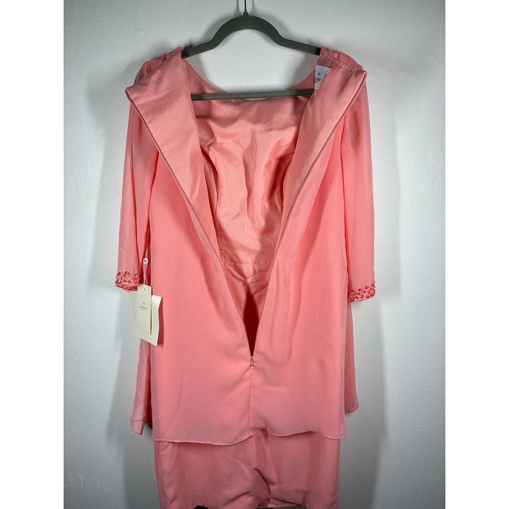 Lanting‎ Beaded Sleeve Chiffon Overlay Sheath Dress Medium Peach Mother of Bride - Picture 13 of 13